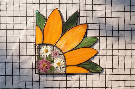 Stained Glass Sunflower Corner Door Decorstained Glass Etsy