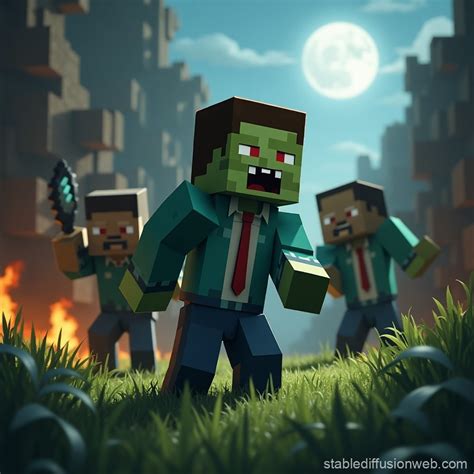 Minecraft Zombies Scene Stable Diffusion Online