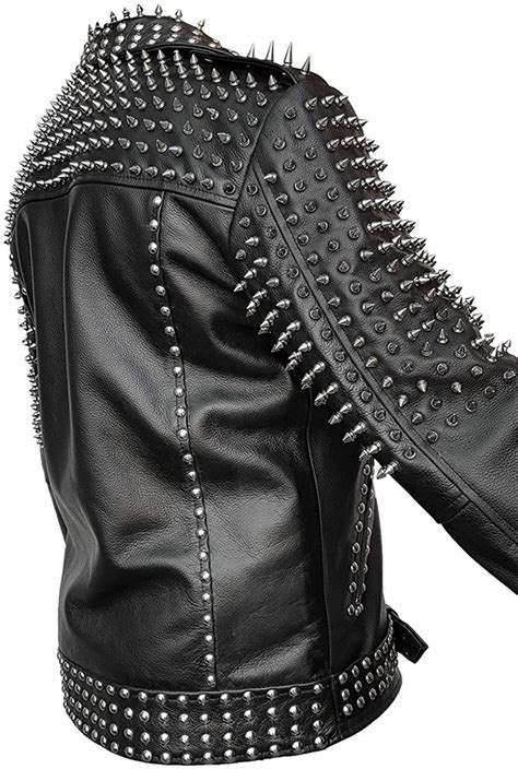 Black Leather Spike Studded Punk Cropped Style Jacket Maker Of Jacket