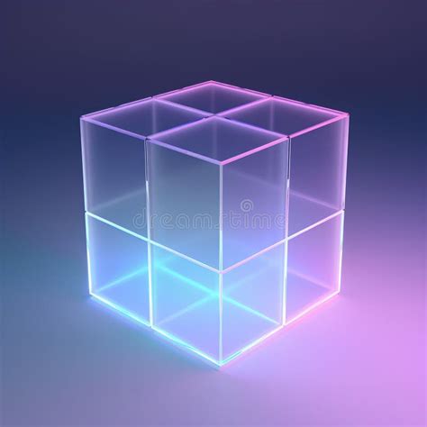 3d Render Abstract Background Neon Glowing Cube Geometric Shape