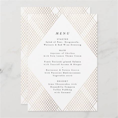 Diamond Geometric White Gold Gatsby Wedding Menu Zazzle