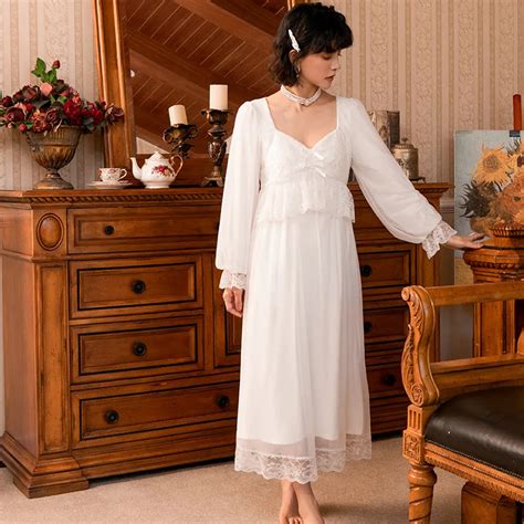 Victorian Vintage Nightgowns Women Sexy Long Night Dress Autumn Fairy