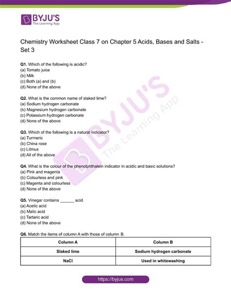 Acid Base Salt Quiz Class