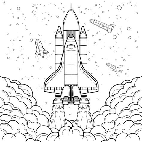 A Black And White Drawing Of A Space Shuttle Taking Off Generative Ai