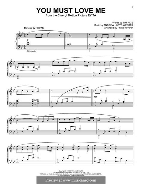 You Must Love Me Evita By Al Webber Sheet Music Music Notes