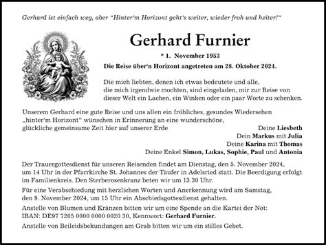 Traueranzeigen Von Gerhard Furnier Augsburger Allgemeine Zeitung