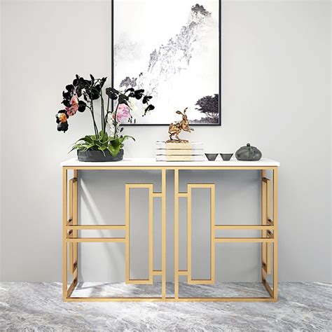 Modern White Console Table in Solid Wood Top & Metal Frame | White ...