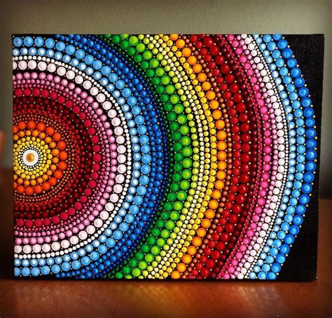 Rainbow Circle Of Life Dot Mandala On Canvas Board 8 X 10 Red Orange