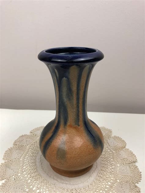 Vintage Belgium Pottery Vase Thulin Co Art Nouveau Shape Blue And Brown