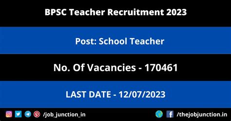 Bpsc Teacher Recruitment 2023 Job Junction