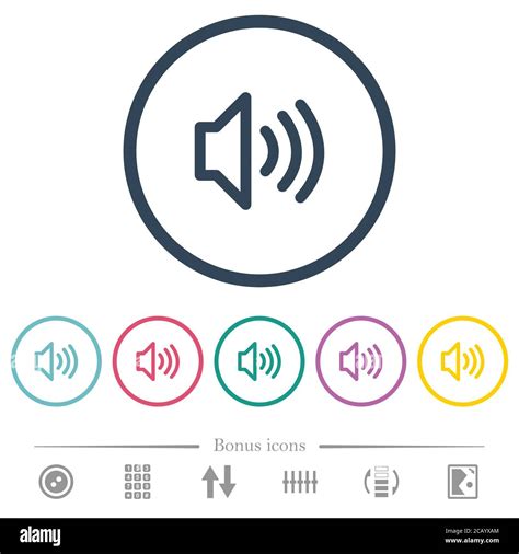 Volume Flat Color Icons In Round Outlines 6 Bonus Icons Included Stock