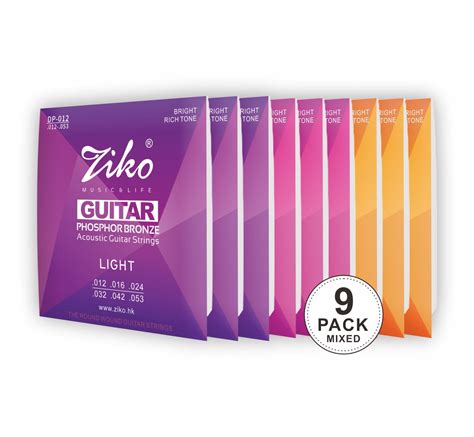 Ziko Dp Mixed Pack 9010 Phosphor Bronze Acoustic Guitar Strings 10 48