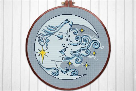 Moon Easy Cross Stitch Pattern Pdf Modern Cross Stitch Etsy