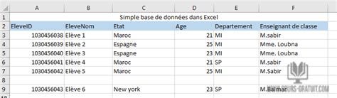 Tutoriel Excel créer une base de données Tutoriel Excel