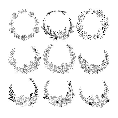 Premium Vector Contour Hand Drawn Floral Wreaths Set Of Items