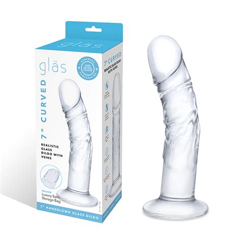 Glas Curved Realistic Glass Dildo With Veins Stiklinis Dildo