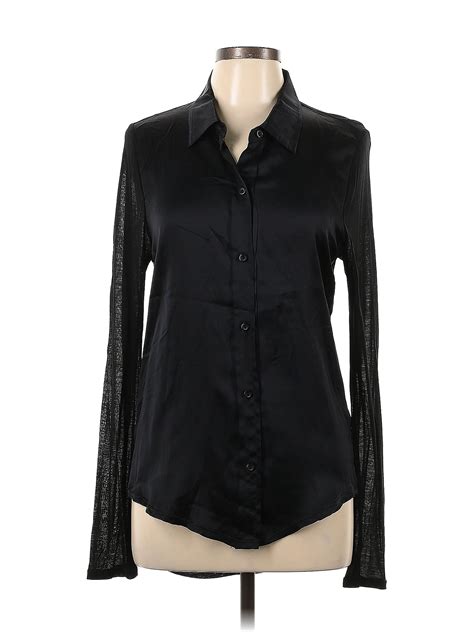 Michael Stars Solid Black Long Sleeve Button Down Shirt Size Lg 2