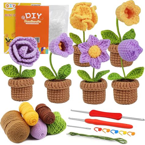 Kgxulr Beginner Crochet Kit Pieces Flowering Plants Beginner