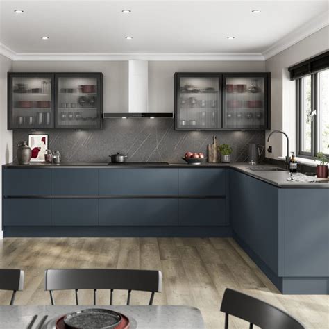 Hockley Super Matt Marine Blue Handleless Kitchen Kitchen Unit