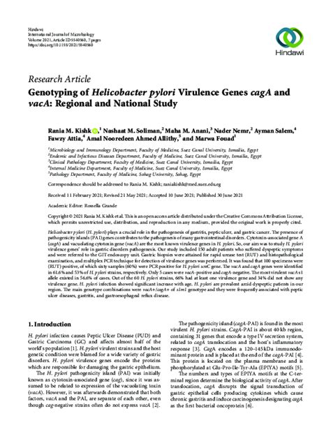 Pdf Genotyping Of Helicobacter Pylori Virulence Genes Caga And Vaca