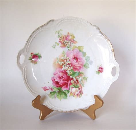 Vintage Lehmann Arzberg Cake Plate With Handles And Pink Roses