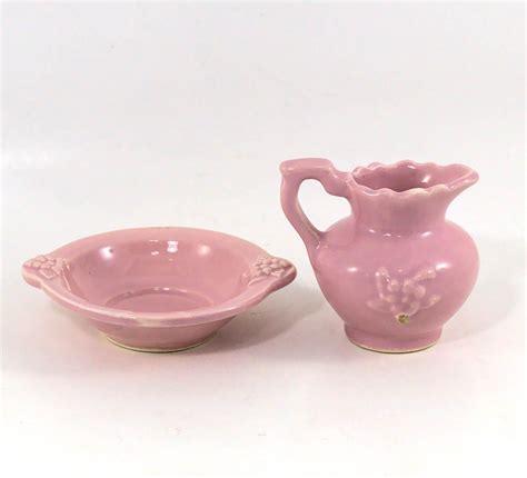 Mccoy Mini Pitcher With Bowl Pink Pottery Vintage 5 Wide 4 Tall Ebay