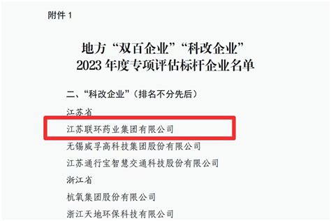 喜报！联环集团再次被国务院国资委评为“科改示范企业”标杆 集团要闻 联环动态 江苏联环药业集团有限公司