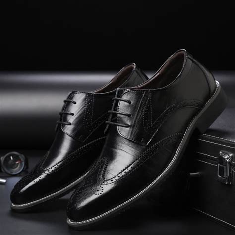 Chaussures Habillées En Cuir à Lacets Pour Hommes Design Rétro Bout Pointu Business Brogue