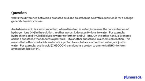 Solved What S The Difference Between A Bronsted Acid And An Arrhenius