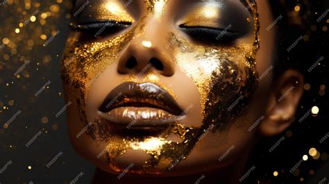 Premium Photo Gold Makeup Gold Glitter Face Gold Woman Golden Makeup