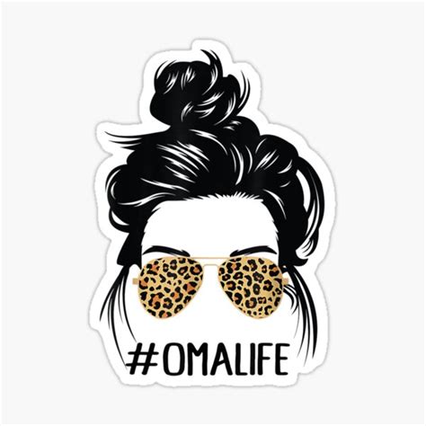 Classy Oma Life With Leopard Print Shades Cool Messy Bun Sticker By