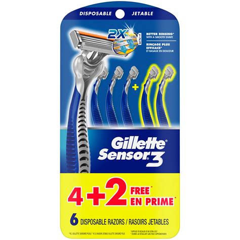 Gillette Sensor3 Mens Disposable Razors 4 Plus 2 Bonus Razors