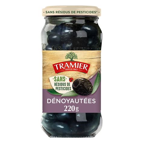 Olives noires à la grecque dénoyautées TRAMIER le bocal de 220g à