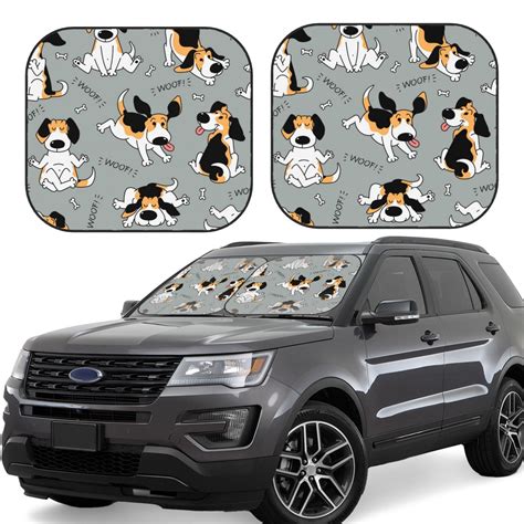 Balery 2 Piece Funny Beagle Active Dog Car Windshield Sun Shade