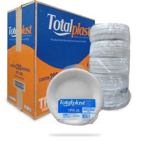 PRATO ISOPOR EPS BRANCO 23CM TOTALPLAST 10X20UND TPR 23 Di Felicia