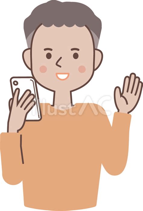 スマホを見て笑顔になる外国人男性イラスト No 24024199｜無料イラスト・フリー素材なら「イラストac」