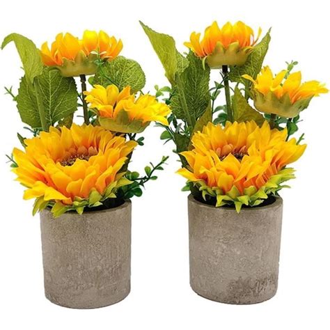 Lot De 2 Tournesols Artificiels En Pot Fausses Fleurs En Pot Centres