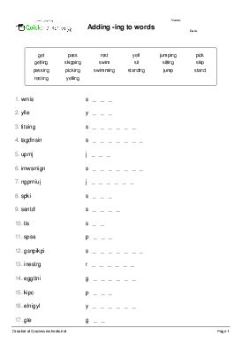 Adding Ing To Words Word Scramble Quickworksheets