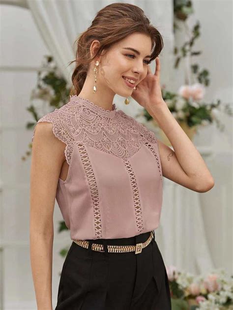 Shein Frenchy Guipure Lace Panel Keyhole Back Blouse For Sale Australia