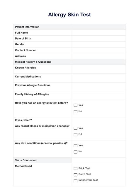 Allergy Skin Test Results Chart Template And Example Free Pdf Download