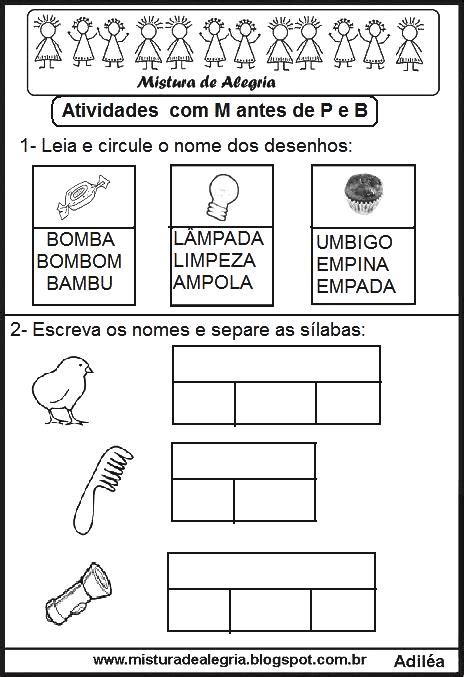 ATIVIDADES DE ORTOGRAFIA M ANTES DE P E B PARA IMPRIMIR E COLORIR