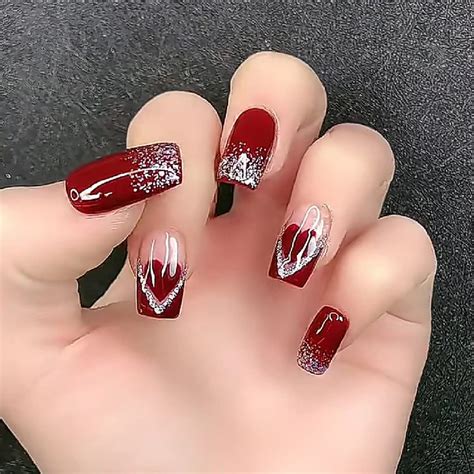 Red And Silver Acrylic Nail Designs