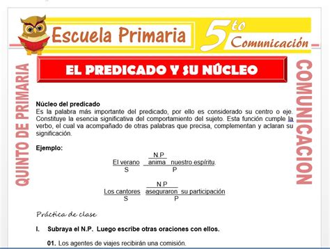 Ficha De El Predicado Y Su Estructura Para Quinto Grado De Primaria