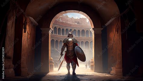 Ancient Roman Gladiator Entering The Colosseum Before Battle Generative Ai Stock Illustration