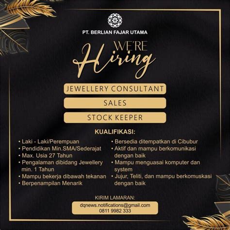 Lowongan Kerja Jewellery Consultant Sales Stock Keeper Di PT