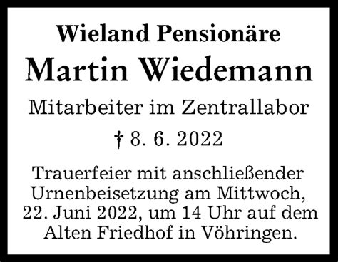 Traueranzeigen Von Martin Wiedemann Augsburger Allgemeine Zeitung