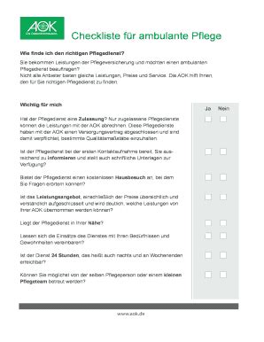 Fillable Online Bw Aok Ambulante Pflege Checkliste Der Aok Sie