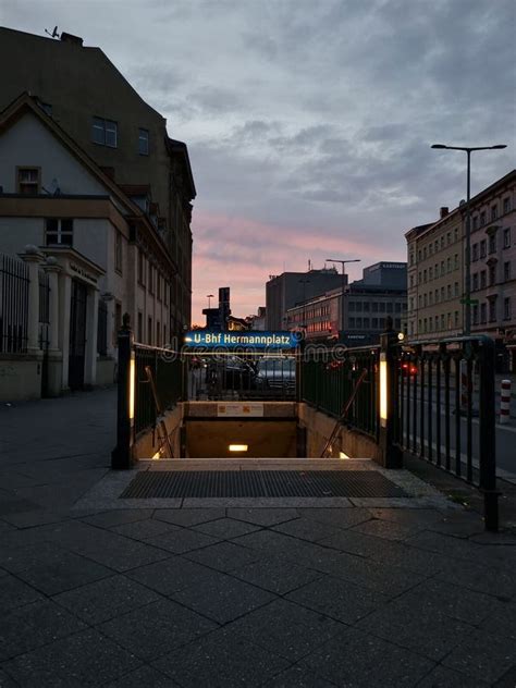 Stairs Going Down To The Metro Station In The Evening Vertical