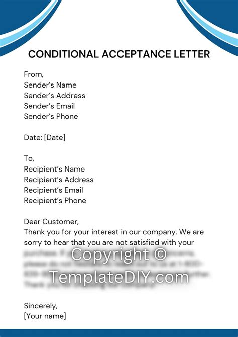 Conditional Acceptance Letter Template