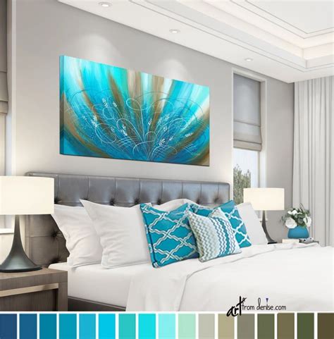 Blue And Brown Abstract Floral Canvas Wall Art Long Horizontal Flower